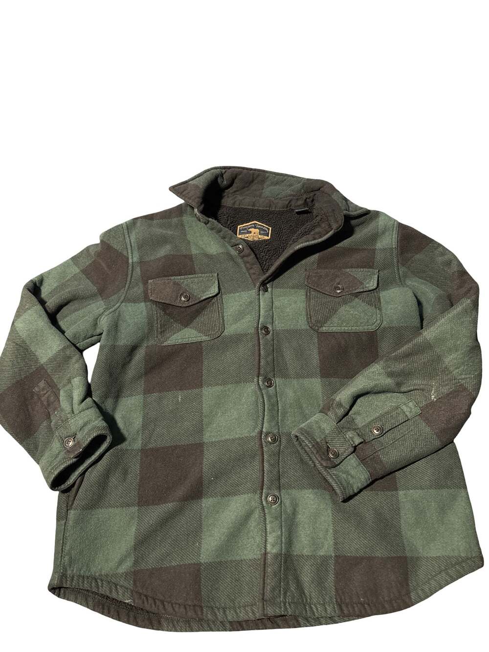 Freedom Foundry Mens Large Sherpa Lined Flannel Shirt Jacket Green Black Plaid